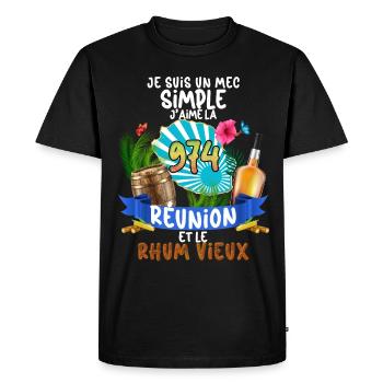 Cadeau île De La Réunion Et Rhum Vieux Homme 974 - T-shirt Premium bio Homme - noir - Devant - Nico (187cm)