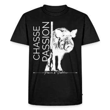 Le sangliers Passion Tradition Chasseur - T-shirt Premium bio Homme - noir - Devant - Nico (187cm)