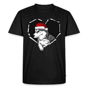 Crack husky face with Christmas cap hole - Men's Premium Organic T-Shirt - black - Front - Nico (187cm)