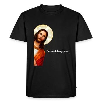I'm Watching You Peeking Jesus Christ - Men's Premium Organic T-Shirt - black - Front - Nico (187cm)