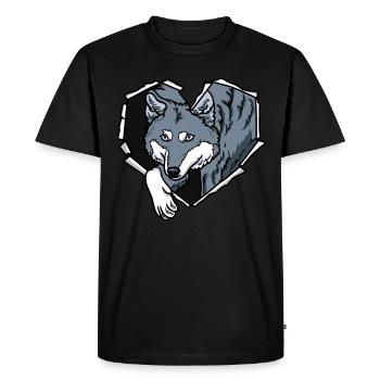 Wolf Crack Torn Hole Heart Wolf Face - Men's Premium Organic T-Shirt - black - Front - Nico (187cm)