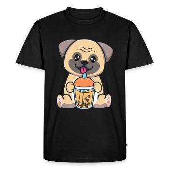 Bubble Milk Tea Pug drinks Boba milk tea - Men's Premium Organic T-Shirt - black - Front - Nico (187cm)