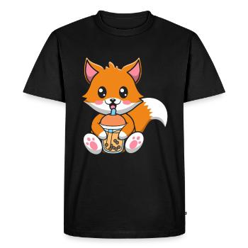 Bubble Milk Tea Fox drinks Boba milk tea - Men's Premium Organic T-Shirt - black - Front - Nico (187cm)