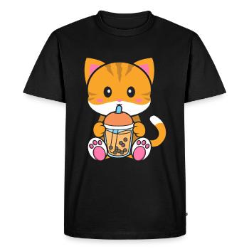 Bubble Milk Tea Cat drinks Boba Milk Tea - Men's Premium Organic T-Shirt - black - Front - Nico (187cm)
