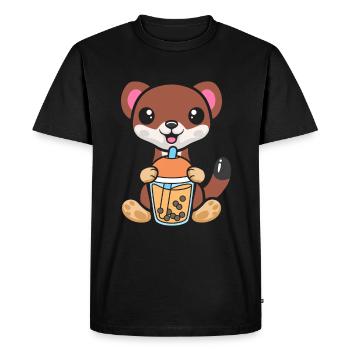 Bubble Milk Tea Weasel Ferret drinks milk tea - Men's Premium Organic T-Shirt - black - Front - Nico (187cm)