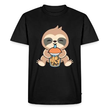 Bubble Milk Tea Sloth drinks Boba milk tea - Men's Premium Organic T-Shirt - black - Front - Nico (187cm)
