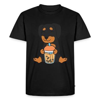 Bubble Milk Tea Dachshund Dog Drinks Boba Milk Tea - Men's Premium Organic T-Shirt - black - Front - Nico (187cm)