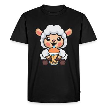 Bubble Milk Tea Sheep Drinking Boba Milk Tea - Men's Premium Organic T-Shirt - black - Front - Nico (187cm)
