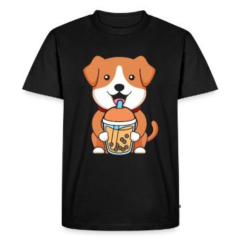 Bubble Milk Tea Dog Drinking Boba Milk Tea - Men's Premium Organic T-Shirt - black - Front - Nico (187cm)