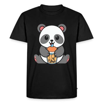 Bubble Milk Tea Panda Drinking Boba Milk Tea - Men's Premium Organic T-Shirt - black - Front - Nico (187cm)