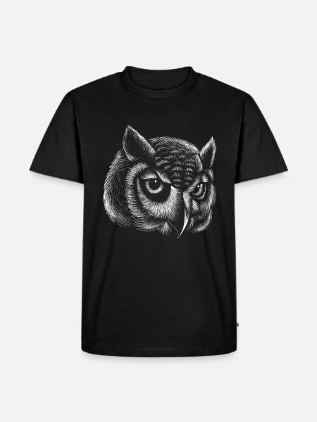 Owl Realistic Drawing Line Lines Owl - Men's Premium Organic T-Shirt - black