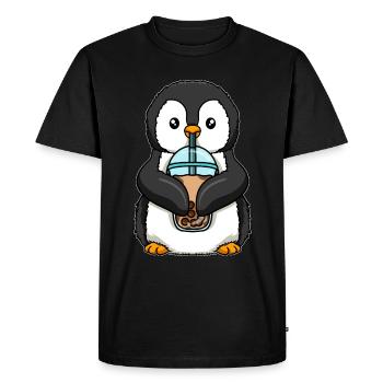 Penguin drinks bubble tea - Men's Premium Organic T-Shirt - black - Front - Nico (187cm)