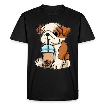 English Bulldog drinks Bubble Tea - Men's Premium Organic T-Shirt - black - Front - Nico (187cm)