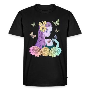 Manga girl avec des papillons - T-shirt Premium bio Homme - noir - Devant - Nico (187cm)