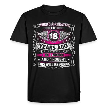 Quand Dieu m’a créé il y a 18 ans, Lustiger 18. - T-shirt Premium bio Homme - noir - Devant - Nico (187cm)
