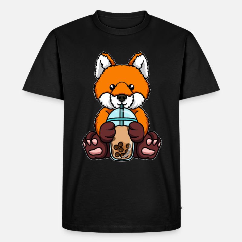 Kawaii Bubble Tea Fuchs - Männer Premium Bio T-Shirt - Schwarz