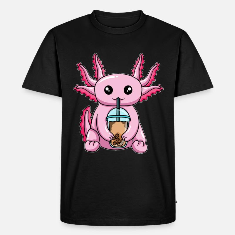 Kawaii Bubble Tea Axolotl - Männer Premium Bio T-Shirt - Schwarz