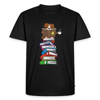 Dog reads books with coffee - Men's Premium Organic T-Shirt - black - Front - Nico (187cm)