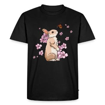 Lapin japonais en fleurs de cerisier - T-shirt Premium bio Homme - noir - Devant - Nico (187cm)