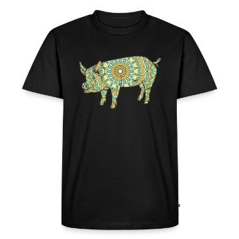 Mandala Pig Geometry Pattern - T-shirt Premium bio Homme - noir - Devant - Nico (187cm)