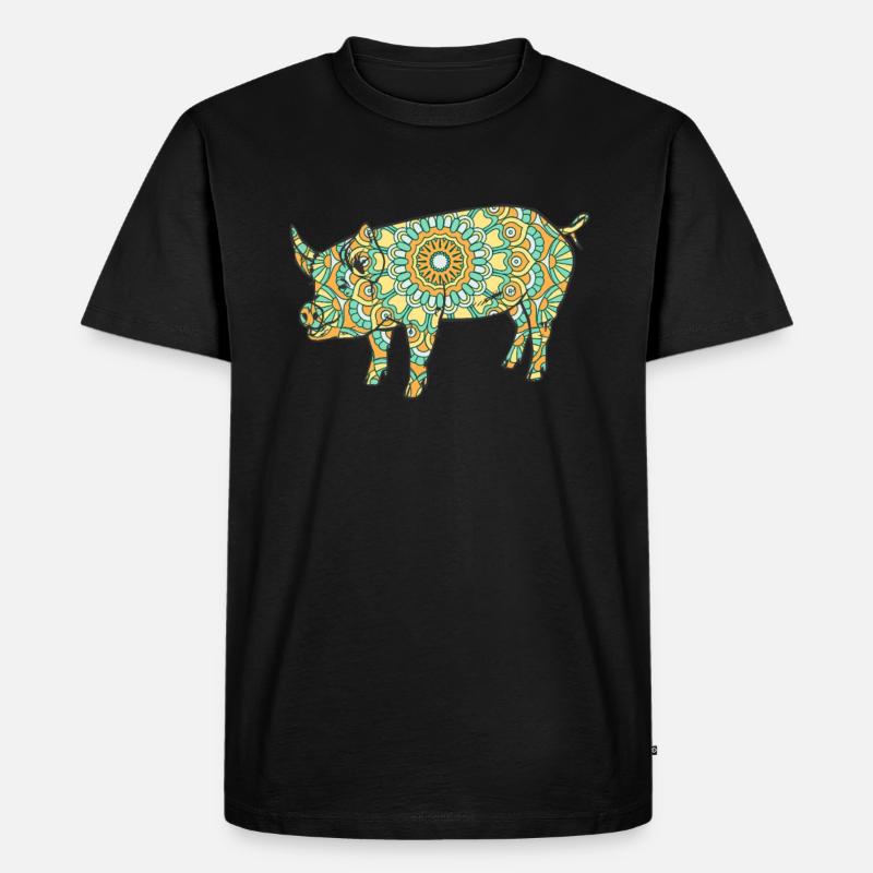 Mandala Pig Geometry Pattern - Men's Premium Organic T-Shirt - black