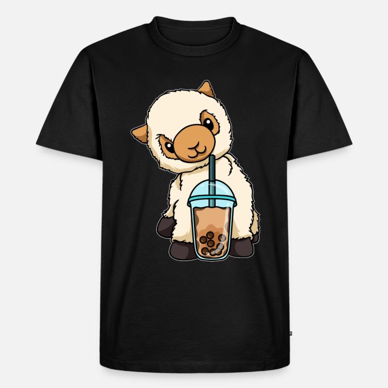 Kawaii Bubble Tea Lama - Männer Premium Bio T-Shirt - Schwarz