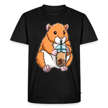 Hamster drinks bubble tea - Men's Premium Organic T-Shirt - black - Front - Nico (187cm)