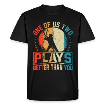 L’un de nous deux joue mieux que vous au baseball - T-shirt Premium bio Homme - noir - Devant - Nico (187cm)