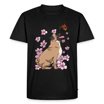 Chien carlin japonais fleur de cerisier - T-shirt Premium bio Homme - noir - Devant - Nico (187cm)