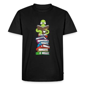 Wurm reads books with coffee - Men's Premium Organic T-Shirt - black - Front - Nico (187cm)