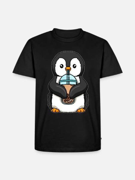 Penguin drinks bubble tea - Men's Premium Organic T-Shirt - black