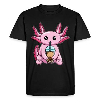 Axolotl drinks bubble tea - Men's Premium Organic T-Shirt - black - Front - Nico (187cm)