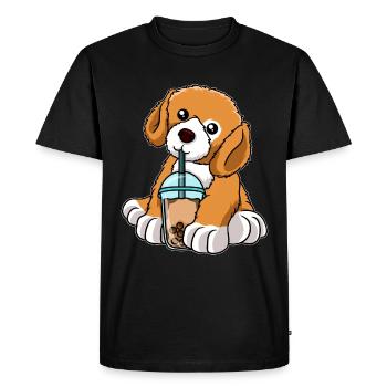 Dog drinks bubble tea - Men's Premium Organic T-Shirt - black - Front - Nico (187cm)