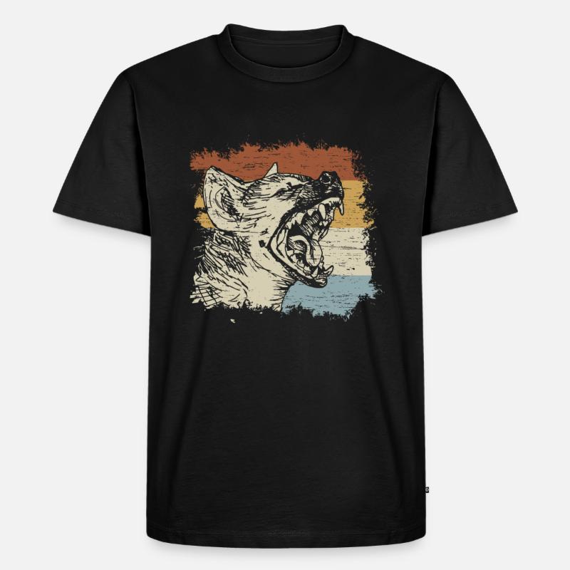 Retro Hyäne - Männer Premium Bio T-Shirt - Schwarz