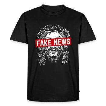 Jésus Fake News - T-shirt Premium bio Homme - noir - Devant - Nico (187cm)
