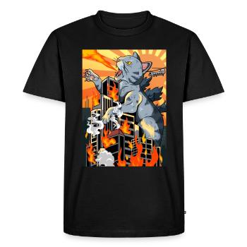 Catzilla Japanese sunset funny Japan - Men's Premium Organic T-Shirt - black - Front - Nico (187cm)