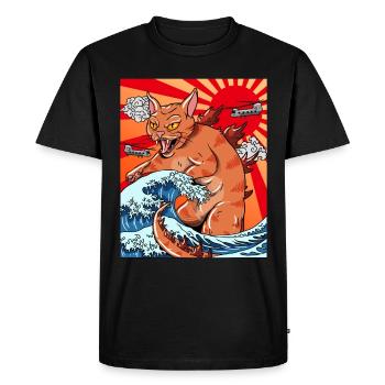 Catzilla Japanese sunset funny Japan - Men's Premium Organic T-Shirt - black - Front - Nico (187cm)