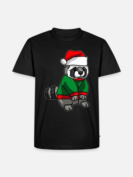 Waschbär mit Christmas Sweater - Männer Premium Bio T-Shirt - Schwarz