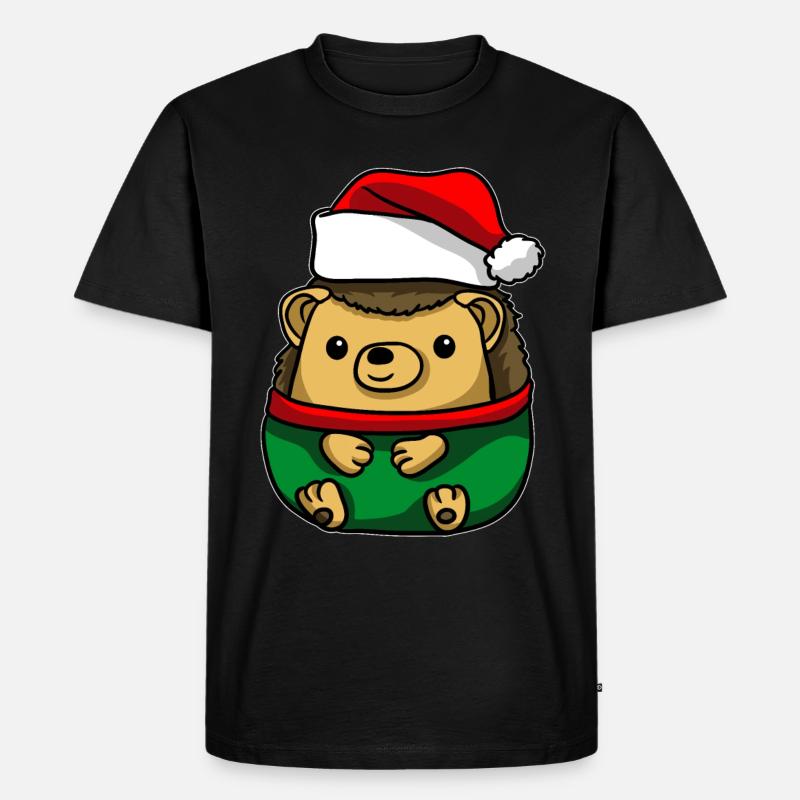 Igel mit Weihnachtsmütze Weihnachtskostüm - Männer Premium Bio T-Shirt - Schwarz