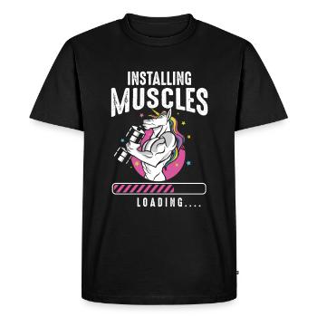Installing Muscles Loading Fitness Workout Unicorn - Men's Premium Organic T-Shirt - black - Front - Nico (187cm)
