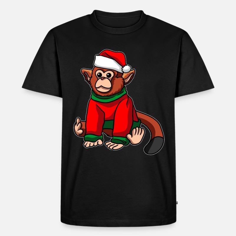 Affe mit Weihnachtsmütze Weihnachtskostüm - Männer Premium Bio T-Shirt - Schwarz