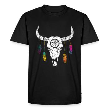 Plumes de crâne de buffle Bœuf Bison indien - T-shirt Premium bio Homme - noir - Devant - Nico (187cm)