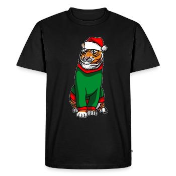 Tigre en costume de Noël - T-shirt Premium bio Homme - noir - Devant - Nico (187cm)