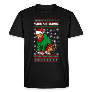 Léopard avec pull de Noël moche - T-shirt Premium bio Homme - noir - Devant - Nico (187cm)