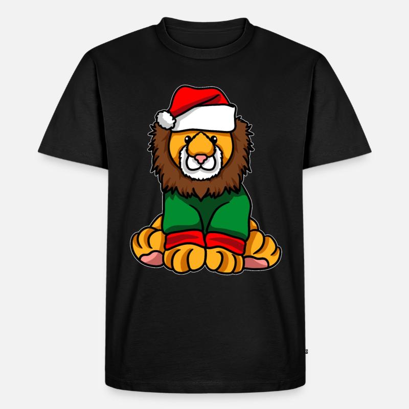 Lion avec pull de Noël - T-shirt Premium bio Homme - noir