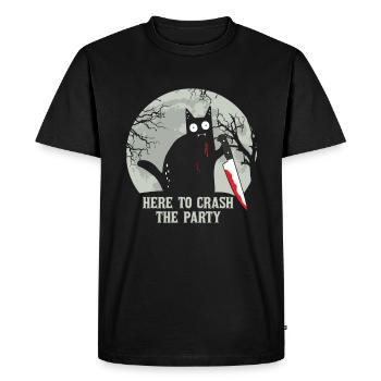 Ici pour écraser le chat d’Halloween - T-shirt Premium bio Homme - noir - Devant - Nico (187cm)
