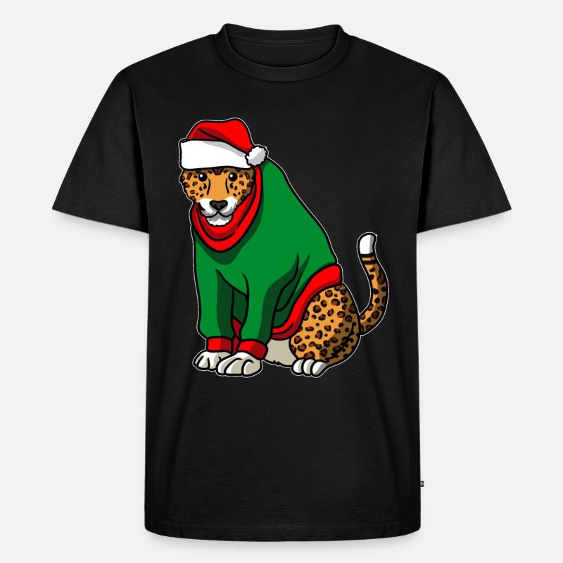 Léopard avec pull de Noël - T-shirt Premium bio Homme - noir