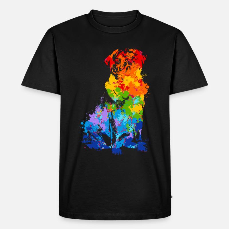 Farbspritzer Mops Bunter Mops - Männer Premium Bio T-Shirt - Schwarz
