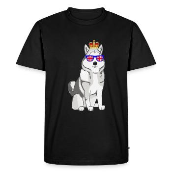 Husky portant la couronne de la reine d’Angleterre - T-shirt Premium bio Homme - noir - Devant - Nico (187cm)