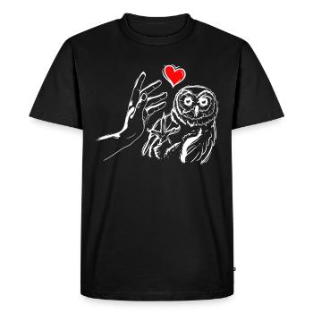 Cœur de hibou tenant la main de hibou - T-shirt Premium bio Homme - noir - Devant - Nico (187cm)